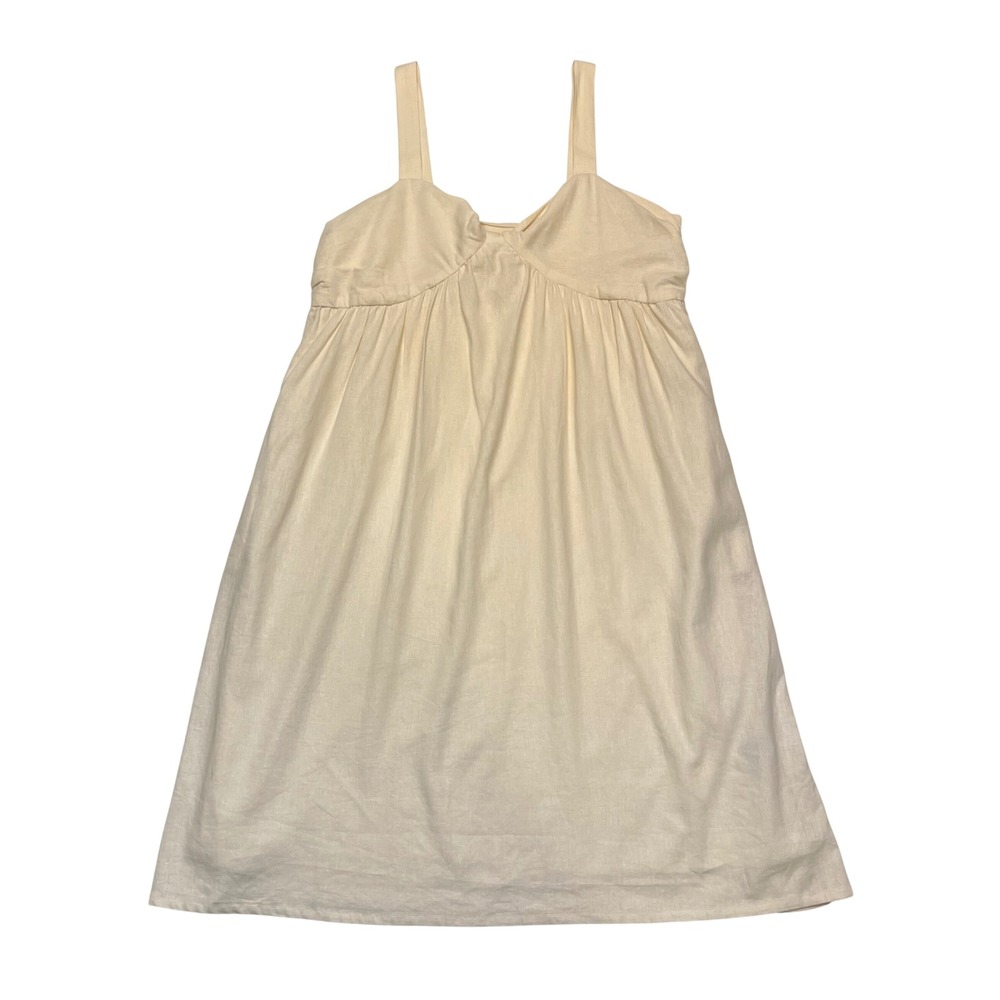 Who What Wear Cream Linen Blend Empire Waist Midi Dress w/ Pockets Size XL